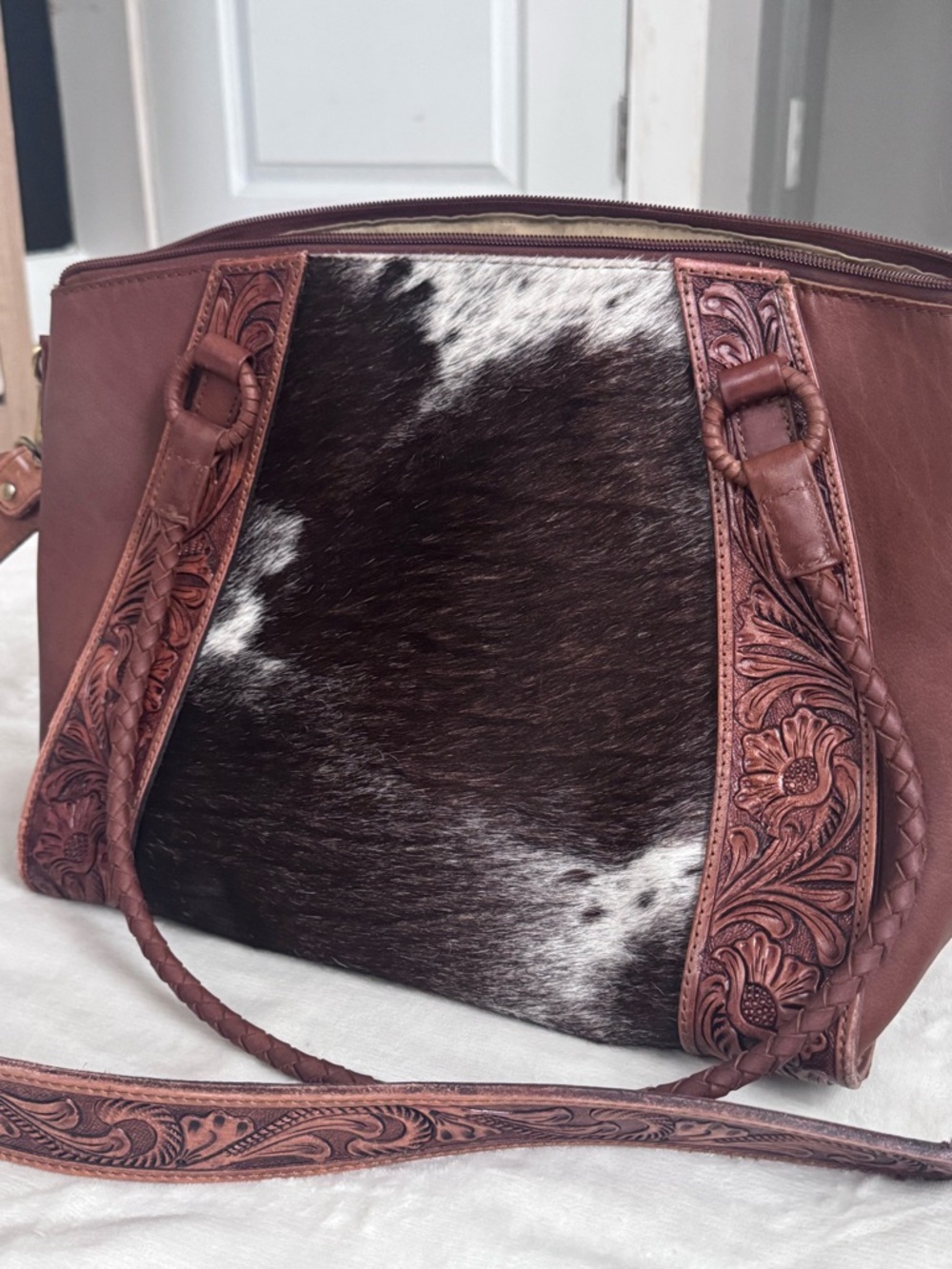 American Darling Brown Leather & Black-White Cowhide Shoulder Bag